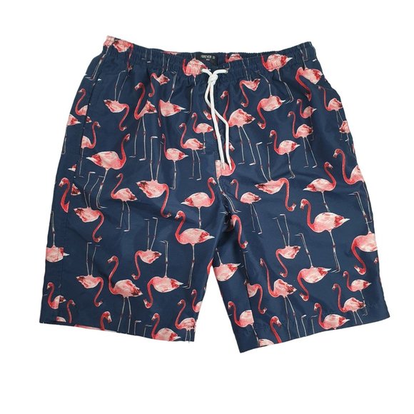 Flamingo Men Medium Swim Trunks Board Shorts Forever 21 Lined Beach Hawaiian - Picture 8 of 8